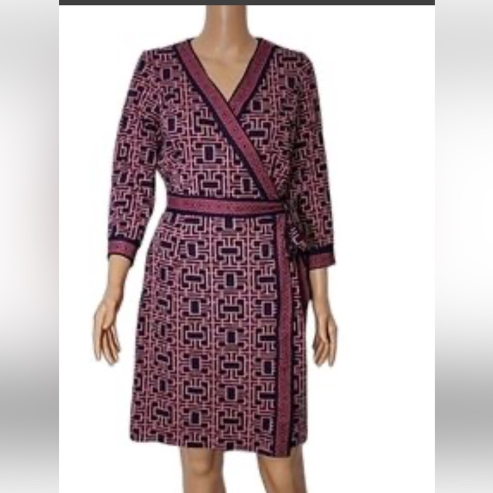 Elizabeth McKay‎ Geo Geek Key Wrap Dress Pink Blue Small